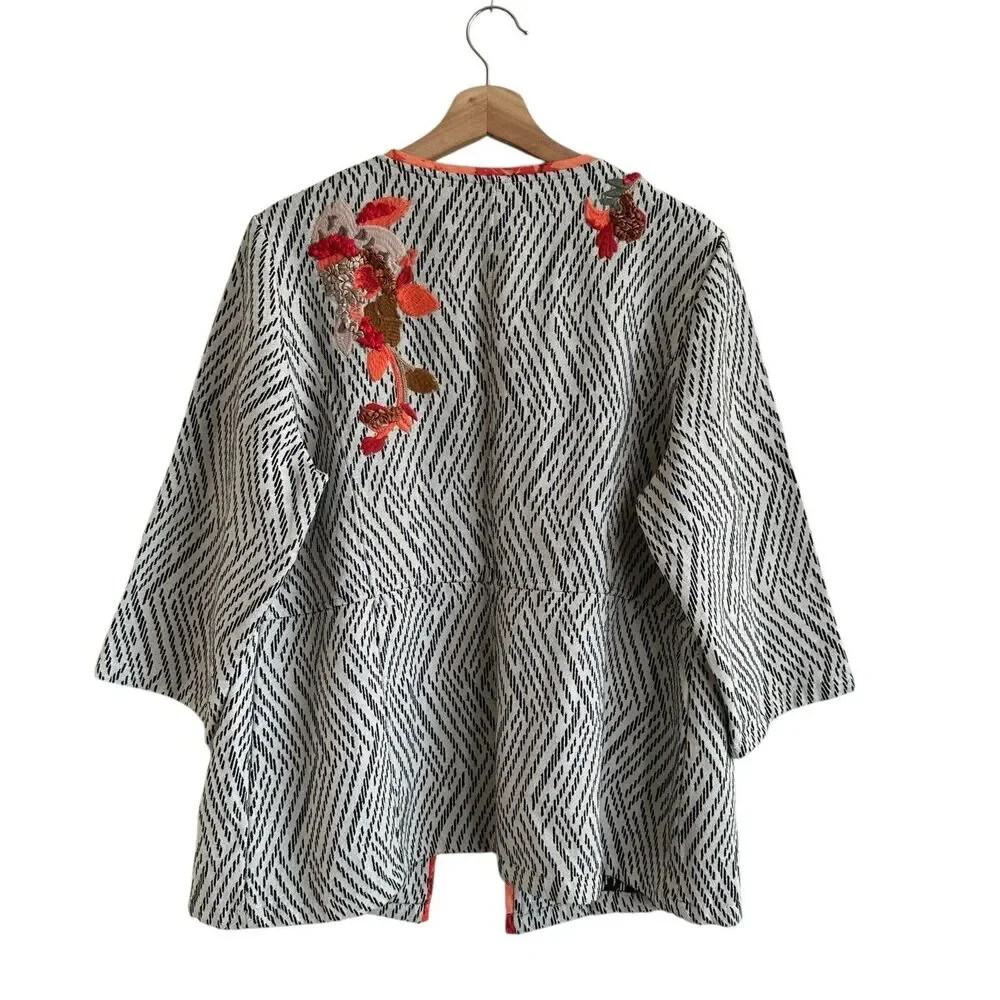 NWT Chico’s Artisan Applique Floral Embroidered 3/4-Sleeves Open Front Jacket 2